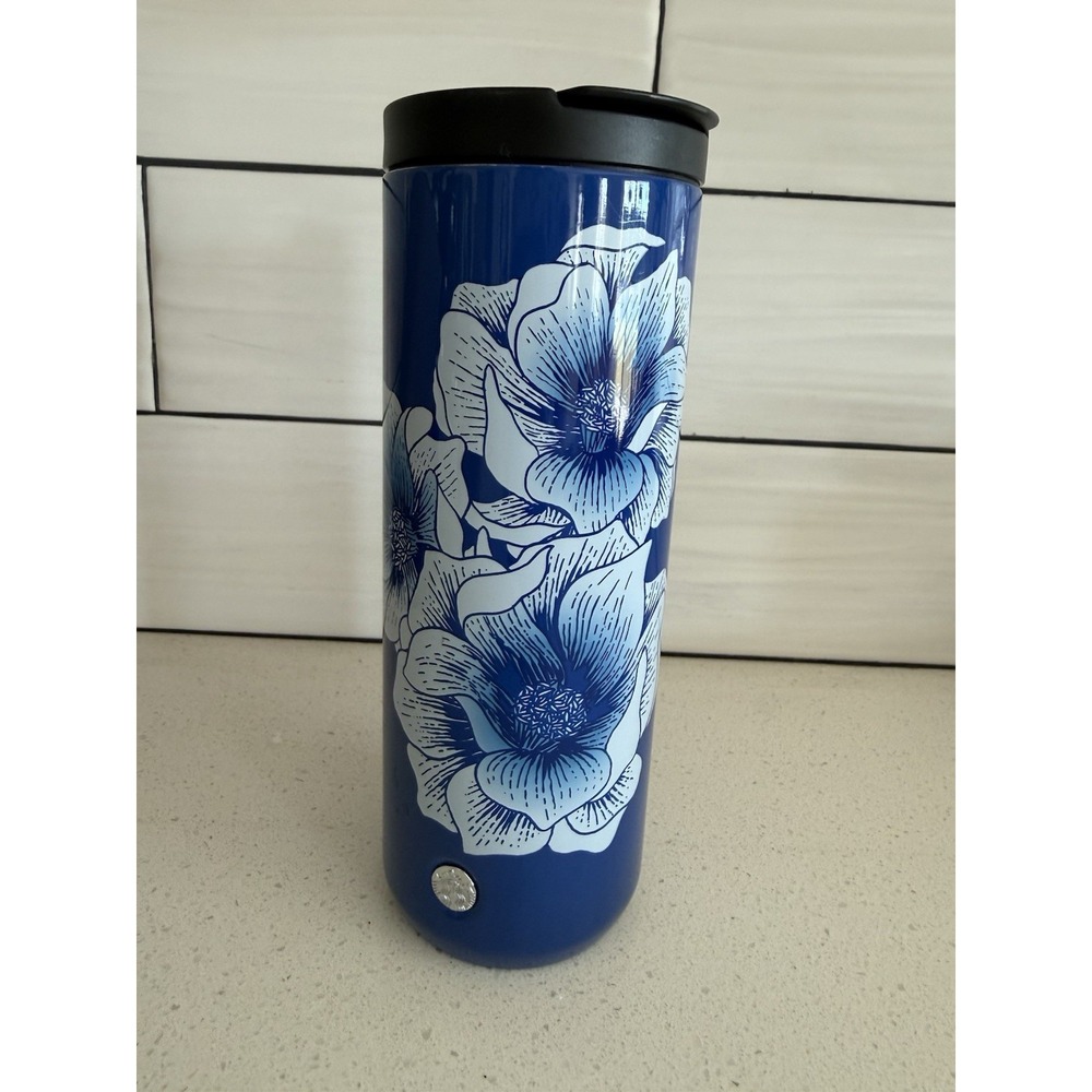 Starbucks Vacuum Insulated Tumbler Siren Blue Floral 16 fl oz Rare 2018